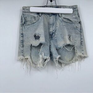 Zara Trafaluc Denim Jean Shorts Distressed Light Blue 100% Cotton Size 2